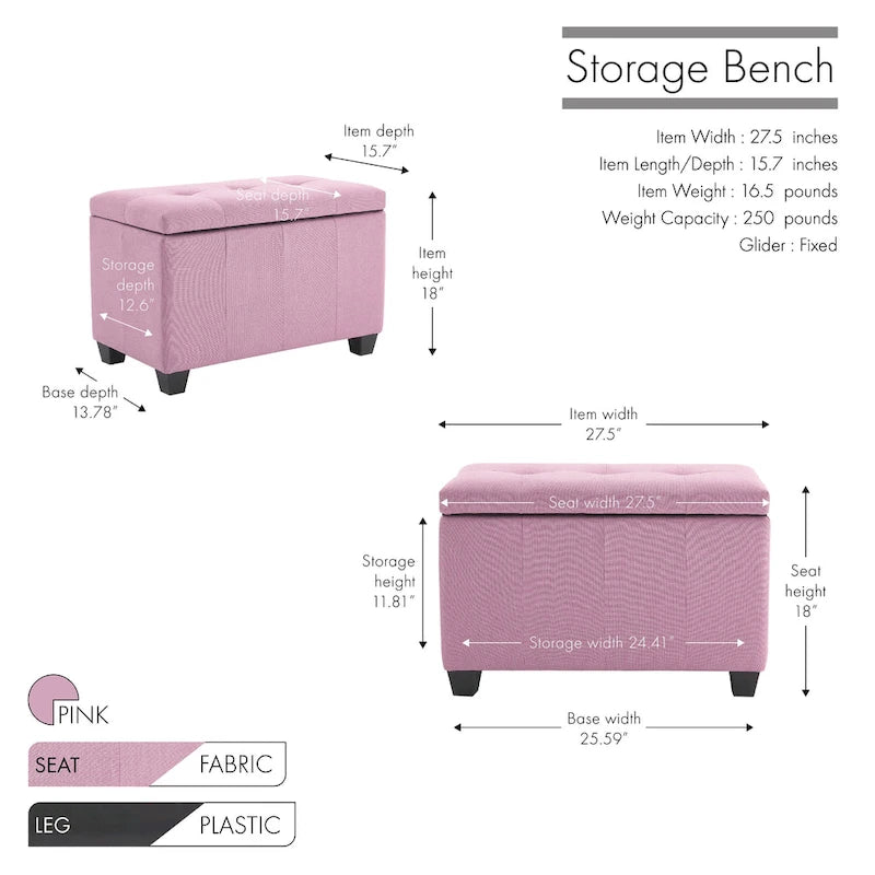 Banc de rangement en tissu à couvercle rabattable