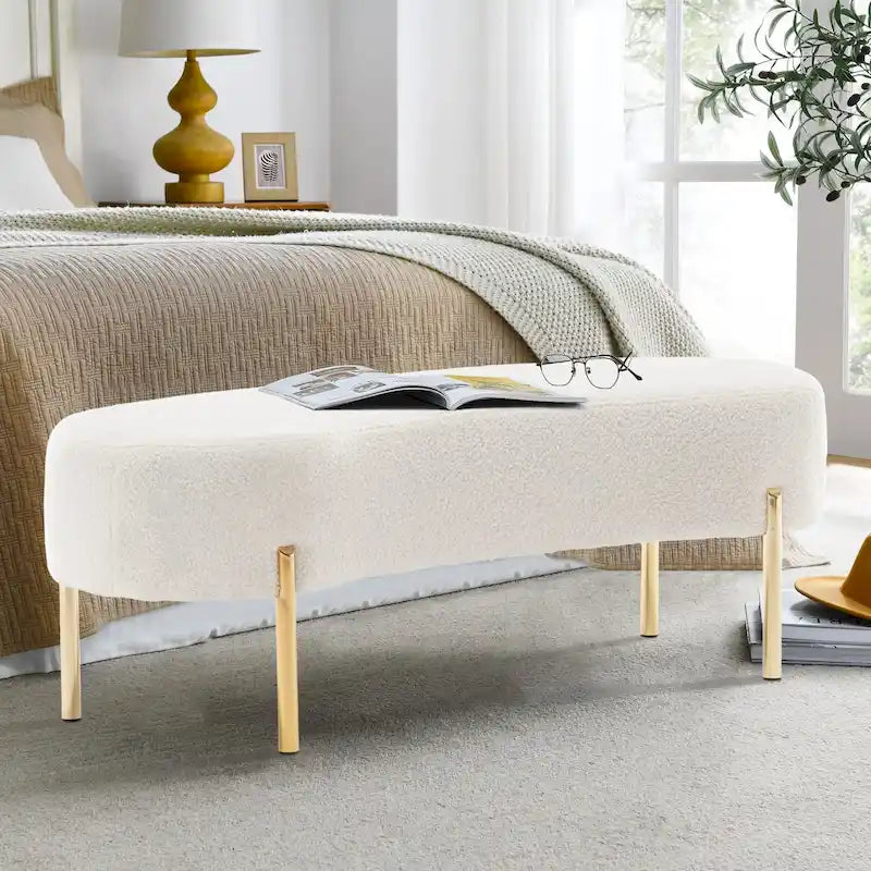Banc rembourré et banc d'entrée avec pieds en métal plaqué or, adapté au salon - 45,7*15,4 cm