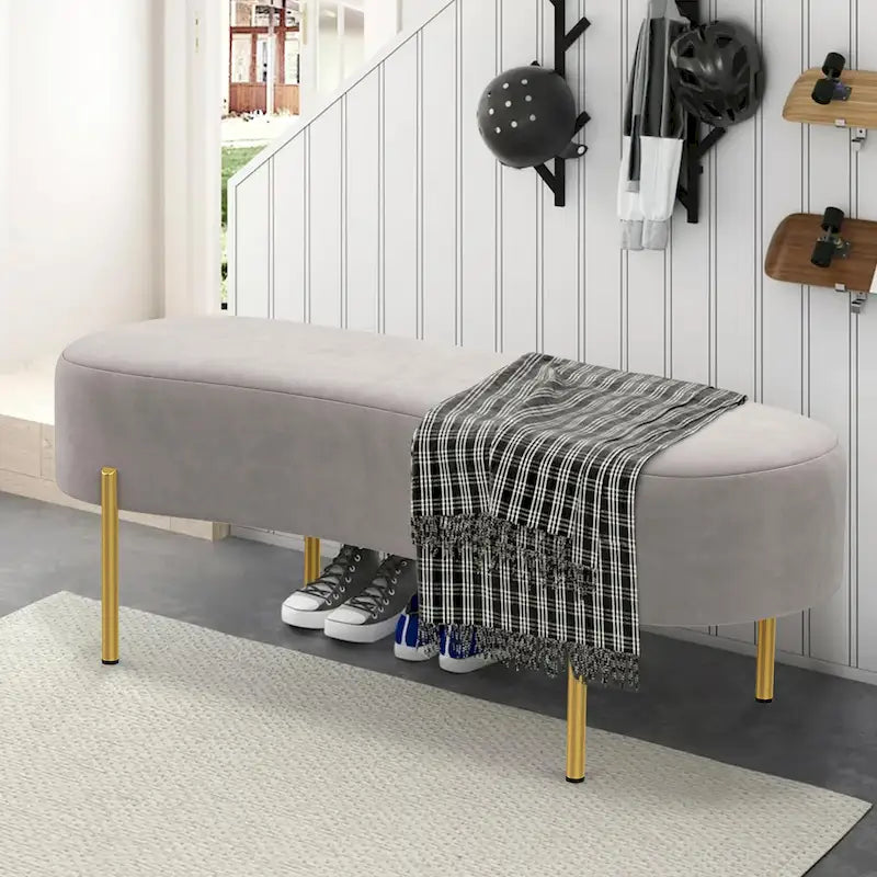 Banc rembourré et banc d'entrée avec pieds en métal plaqué or, adapté au salon - 45,7*15,4 cm