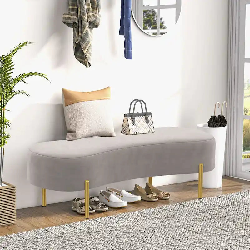 Banc rembourré et banc d'entrée avec pieds en métal plaqué or, adapté au salon - 45,7*15,4 cm