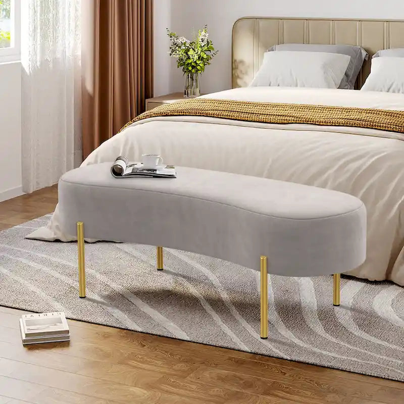 Banc rembourré et banc d'entrée avec pieds en métal plaqué or, adapté au salon - 45,7*15,4 cm