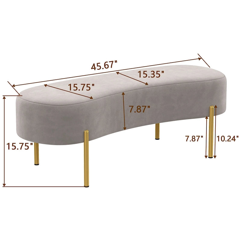 Banc rembourré et banc d'entrée avec pieds en métal plaqué or, adapté au salon - 45,7*15,4 cm