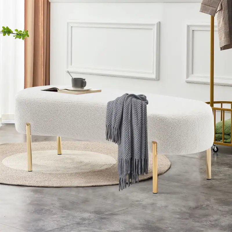 Banc rembourré et banc d'entrée avec pieds en métal plaqué or, adapté au salon - 45,7*15,4 cm
