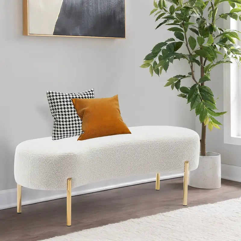 Banc rembourré et banc d'entrée avec pieds en métal plaqué or, adapté au salon - 45,7*15,4 cm