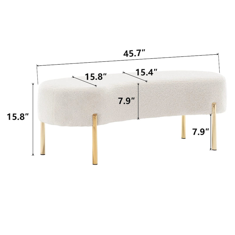 Banc rembourré et banc d'entrée avec pieds en métal plaqué or, adapté au salon - 45,7*15,4 cm