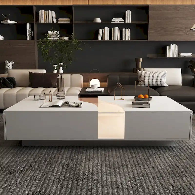 Table basse contemporaine blanche Storage Masterpiece avec bordure LED colorée - 55.1W
