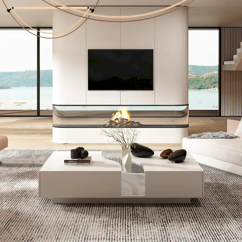 Table basse contemporaine blanche Storage Masterpiece avec bordure LED colorée - 55.1W