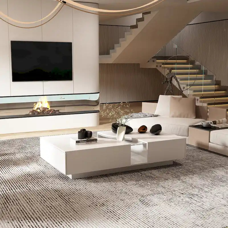 Table basse contemporaine blanche Storage Masterpiece avec bordure LED colorée - 55.1W