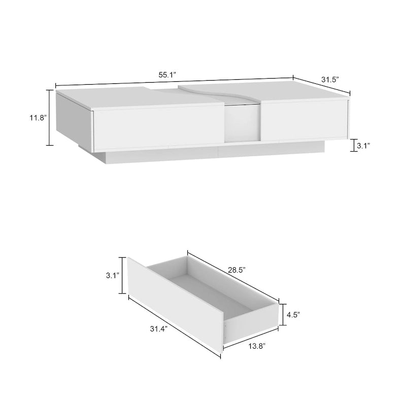 Table basse contemporaine blanche Storage Masterpiece avec bordure LED colorée - 55.1W