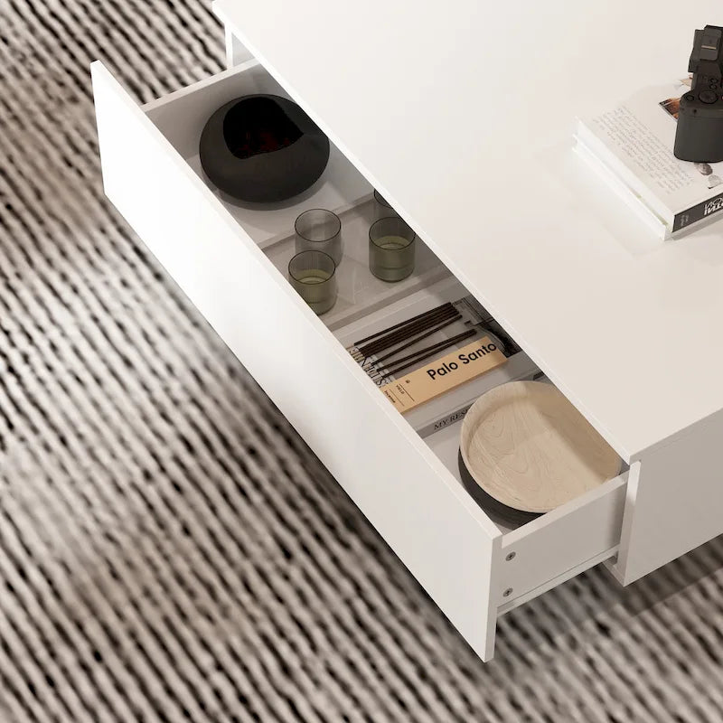 Table basse contemporaine blanche Storage Masterpiece avec bordure LED colorée - 55.1W