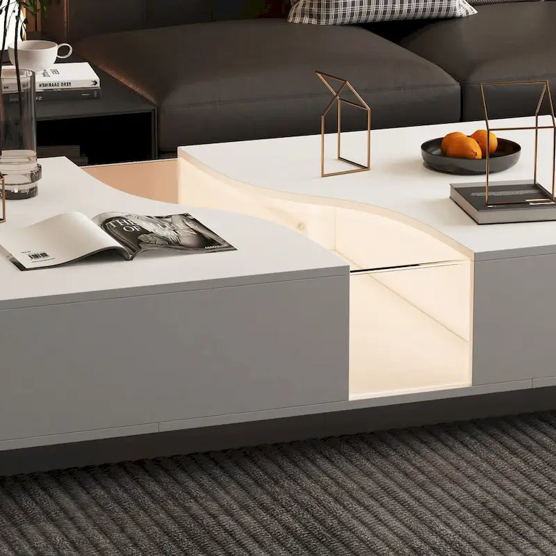 Table basse contemporaine blanche Storage Masterpiece avec bordure LED colorée - 55.1W