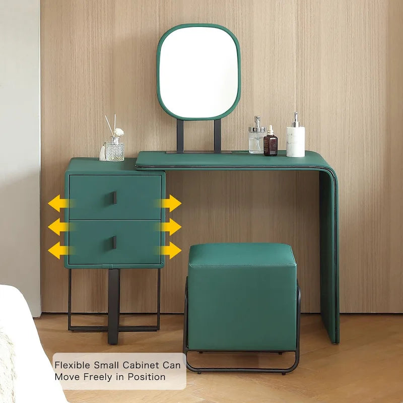 Coiffeuse en similicuir (tabouret inclus) — Table de toilette compacte avec miroir