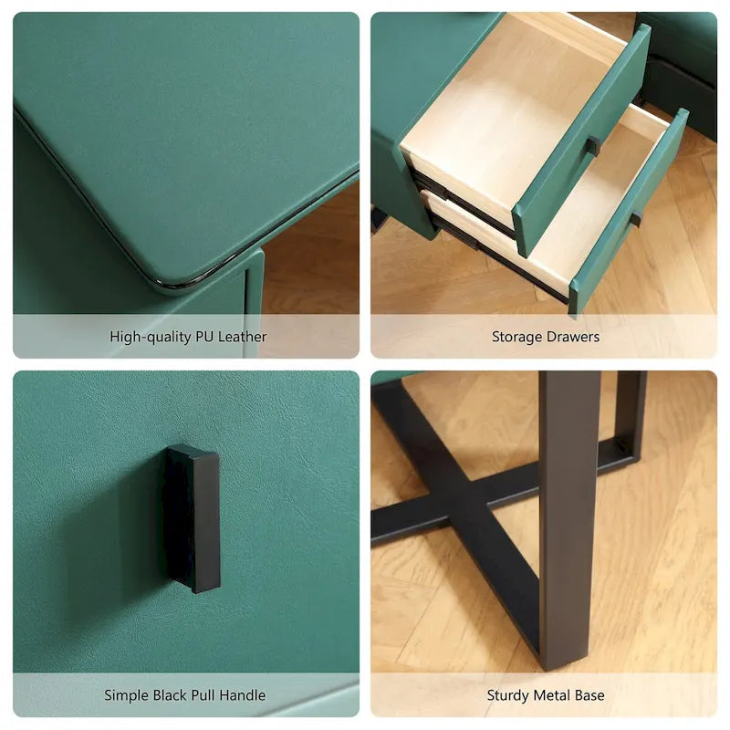Coiffeuse en similicuir (tabouret inclus) — Table de toilette compacte avec miroir