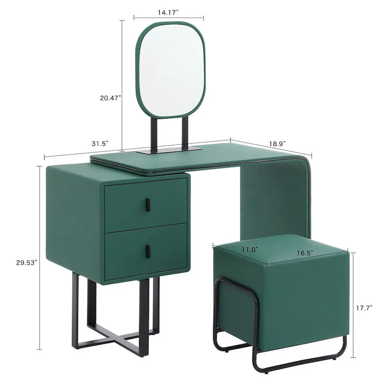 Coiffeuse en similicuir (tabouret inclus) — Table de toilette compacte avec miroir