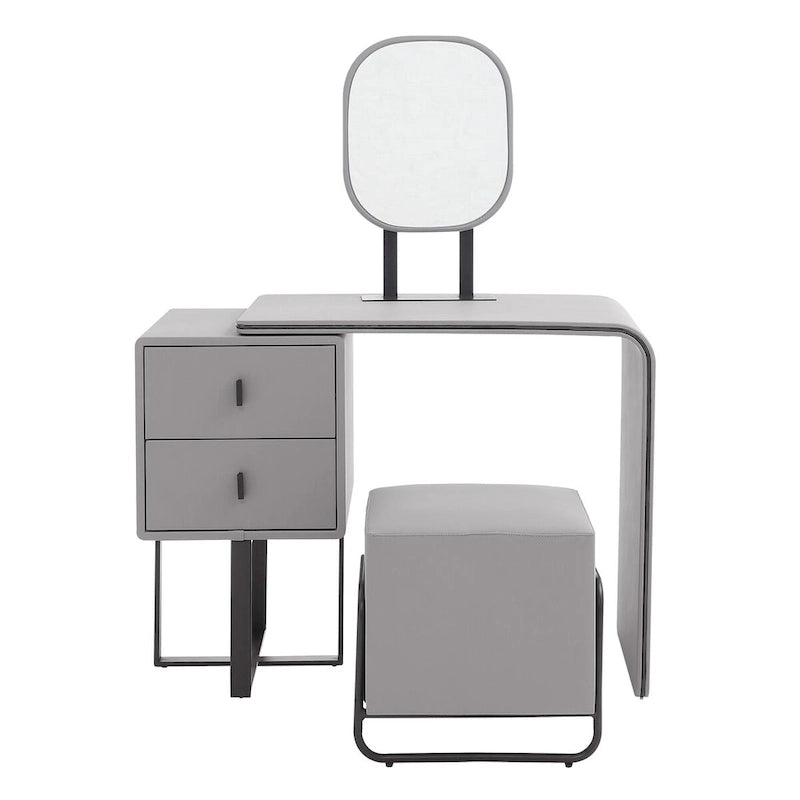 Coiffeuse en similicuir (tabouret inclus) — Table de toilette compacte avec miroir