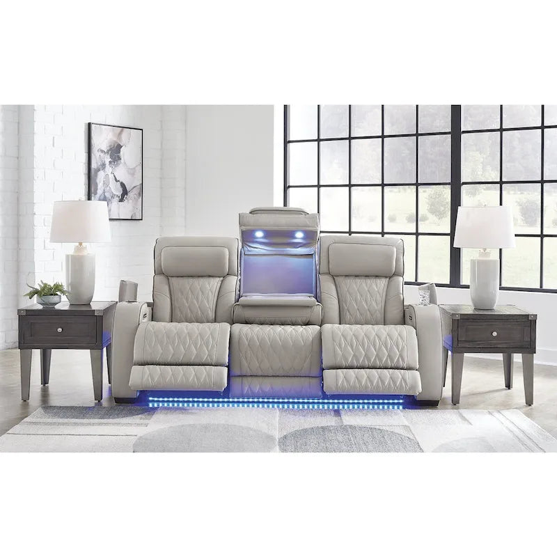 Canapé inclinable électrique gris - 218 cm de large x 98 cm de profondeur x 113 cm de hauteur