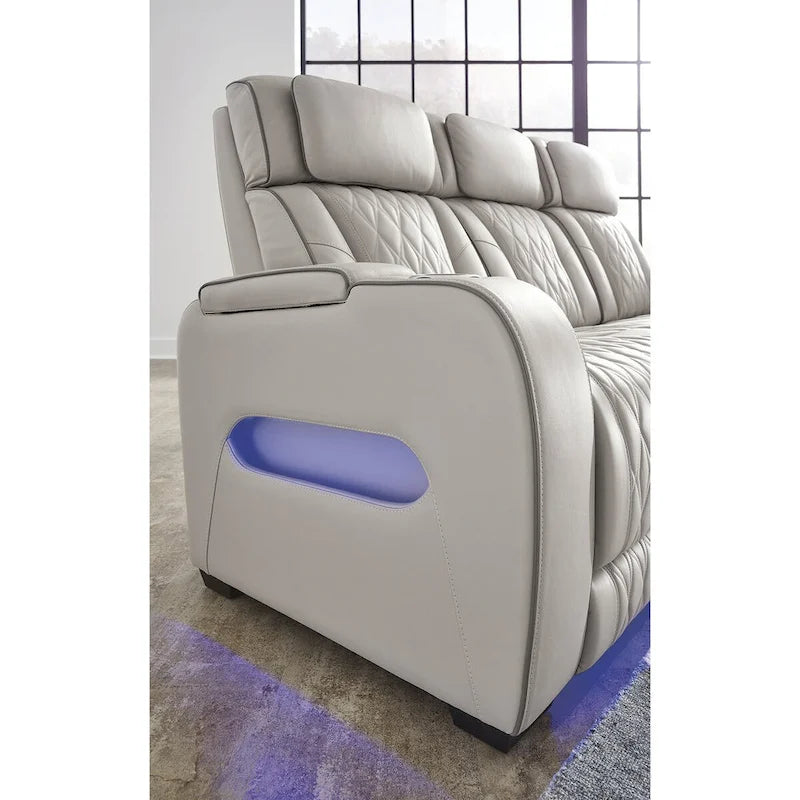 Canapé inclinable électrique gris - 218 cm de large x 98 cm de profondeur x 113 cm de hauteur