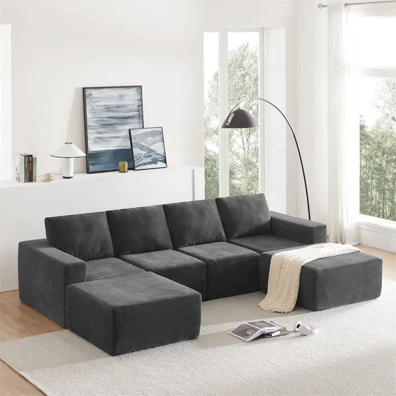 Canapé d'angle modulaire en U, ensemble de canapés de sol de luxe en chenille
