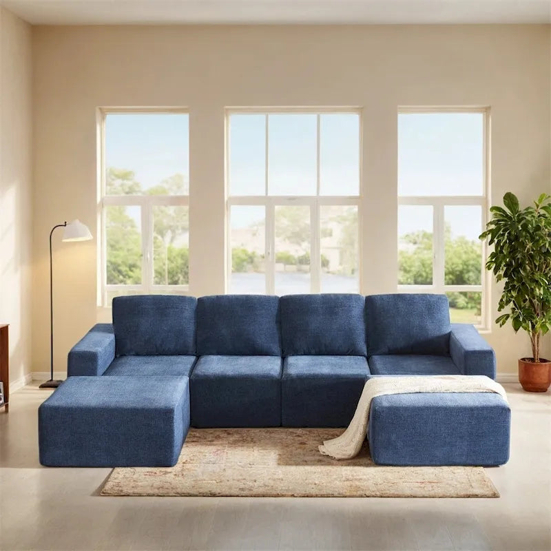 Canapé d'angle modulaire en U, ensemble de canapés de sol de luxe en chenille