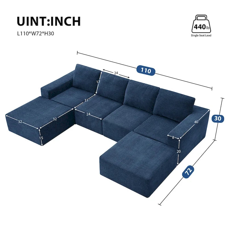 Canapé d'angle modulaire en U, ensemble de canapés de sol de luxe en chenille