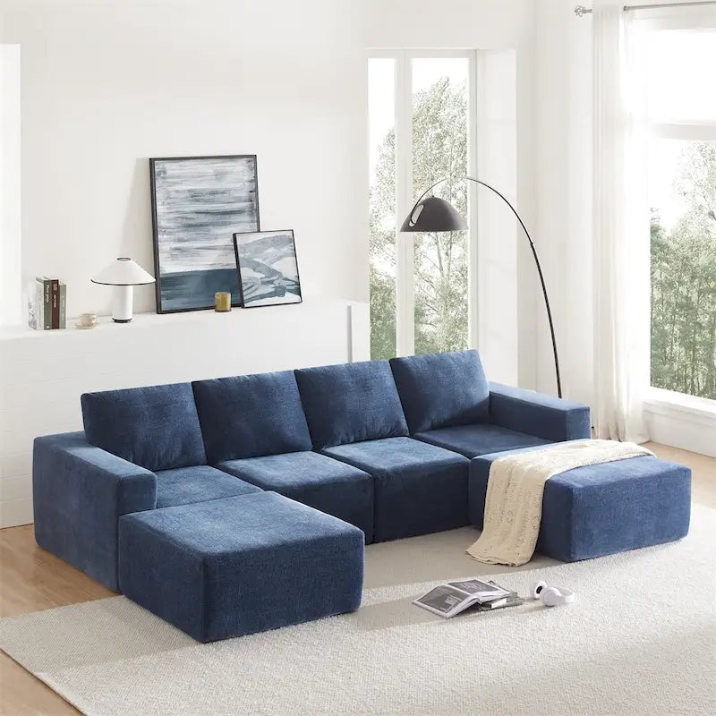Canapé d'angle modulaire en U, ensemble de canapés de sol de luxe en chenille