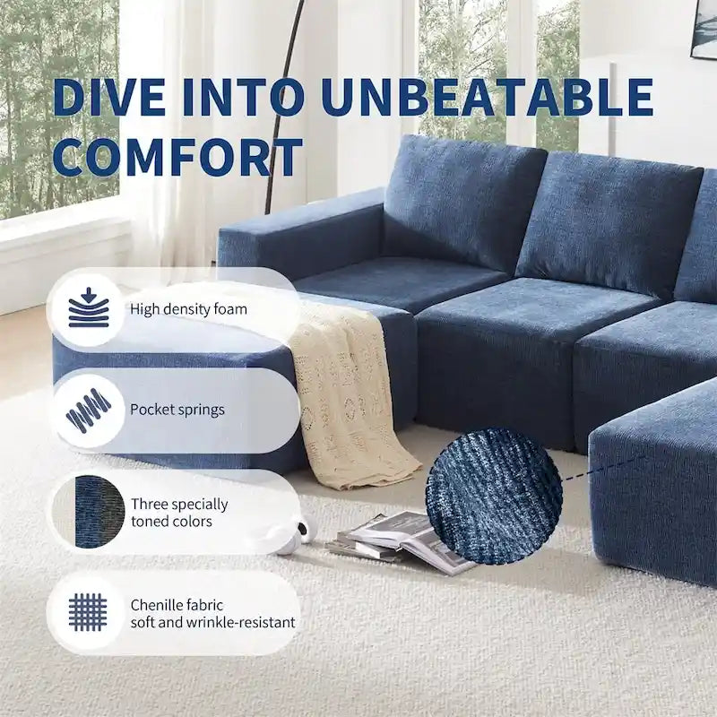 Canapé d'angle modulaire en U, ensemble de canapés de sol de luxe en chenille