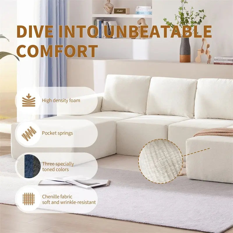Canapé d'angle modulaire en U, ensemble de canapés de sol de luxe en chenille