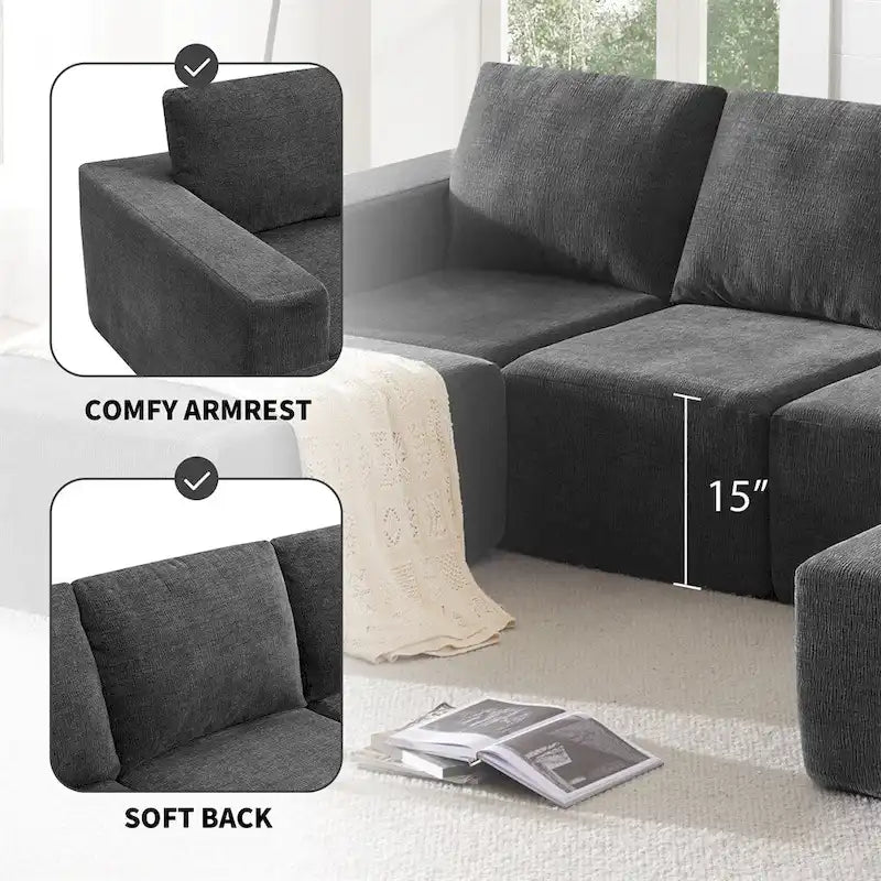 Canapé d'angle modulaire en U, ensemble de canapés de sol de luxe en chenille