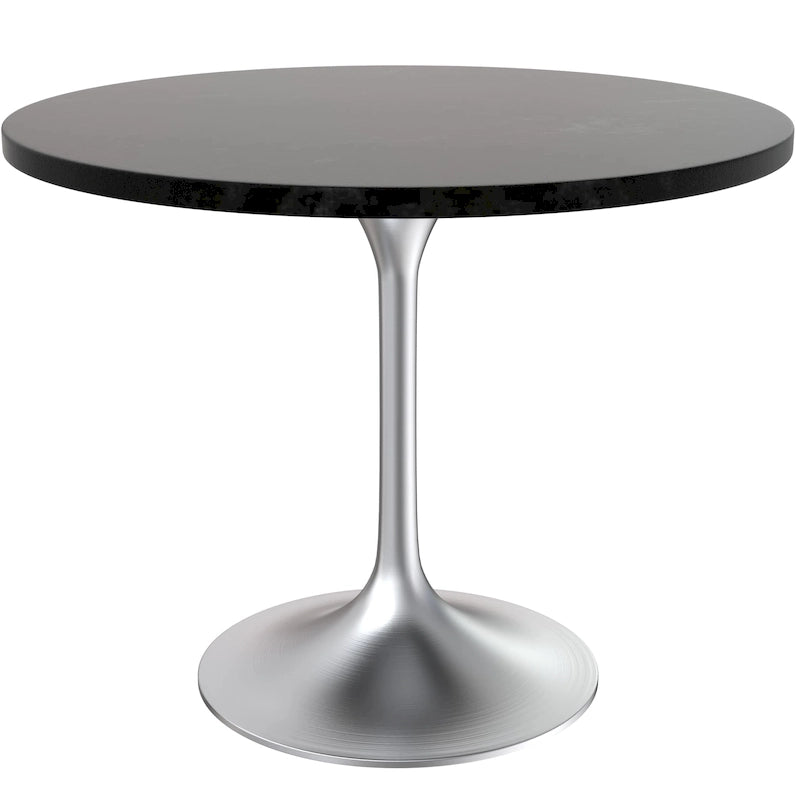 Table à manger ronde de 36 pouces – Plateau en MDF avec base en chrome brossé, convient pour les cuisines et salles à manger