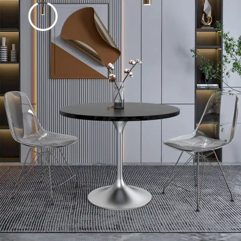Table à manger ronde de 36 pouces – Plateau en MDF avec base en chrome brossé, convient pour les cuisines et salles à manger