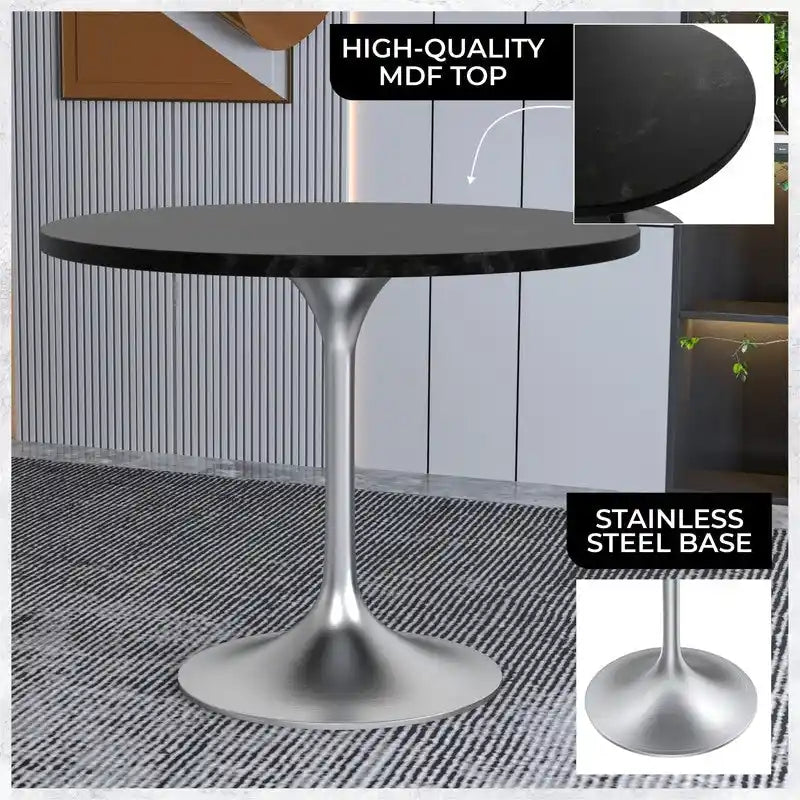 Table à manger ronde de 36 pouces – Plateau en MDF avec base en chrome brossé, convient pour les cuisines et salles à manger