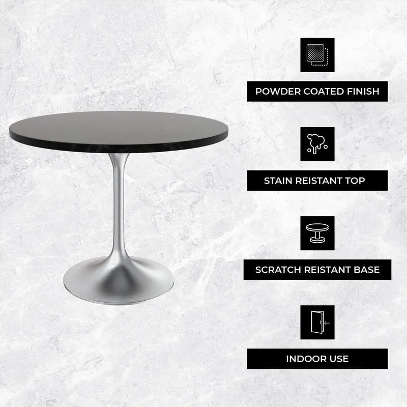 Table à manger ronde de 36 pouces – Plateau en MDF avec base en chrome brossé, convient pour les cuisines et salles à manger