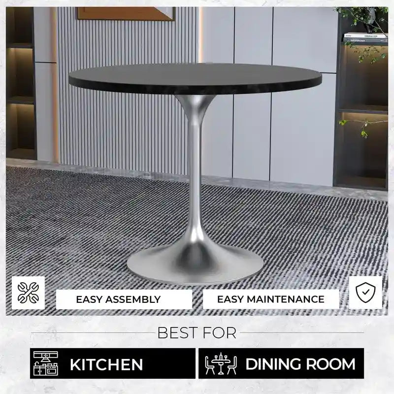 Table à manger ronde de 36 pouces – Plateau en MDF avec base en chrome brossé, convient pour les cuisines et salles à manger