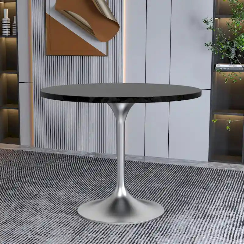 Table à manger ronde de 36 pouces – Plateau en MDF avec base en chrome brossé, convient pour les cuisines et salles à manger