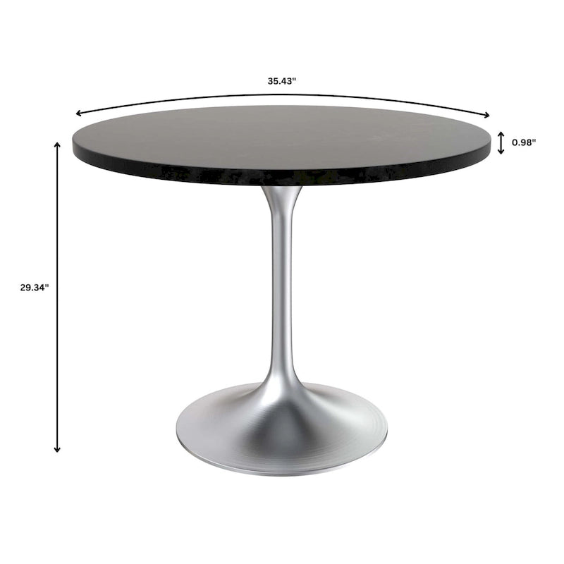 Table à manger ronde de 36 pouces – Plateau en MDF avec base en chrome brossé, convient pour les cuisines et salles à manger