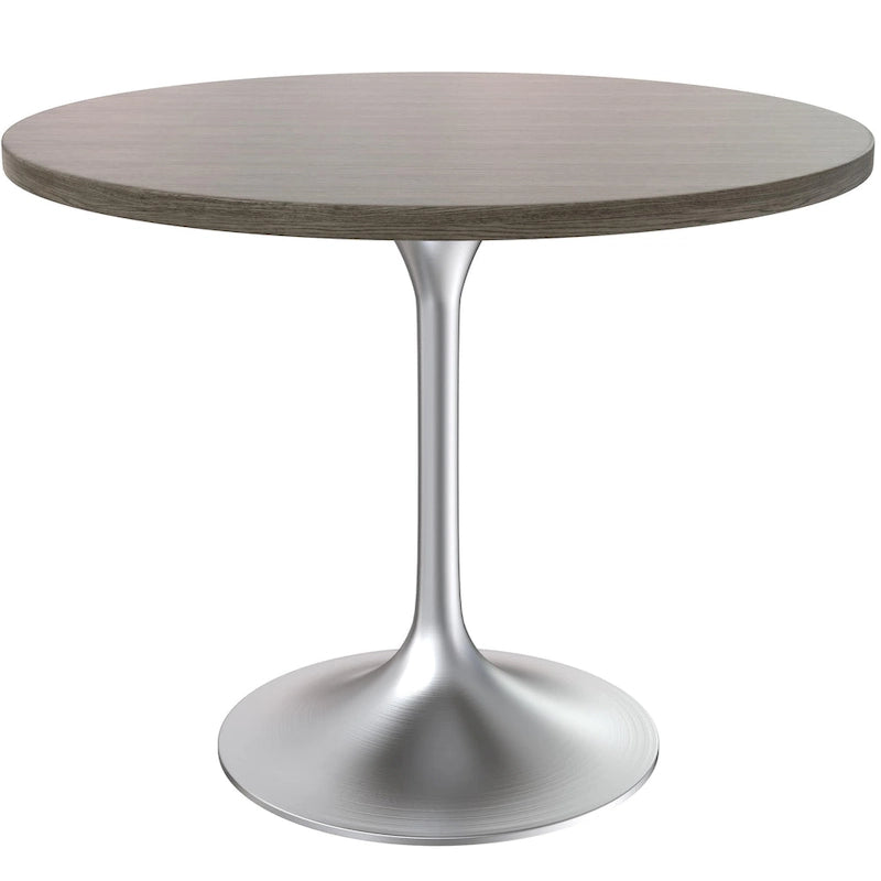 Table à manger ronde de 36 pouces – Plateau en MDF avec base en chrome brossé, convient pour les cuisines et salles à manger