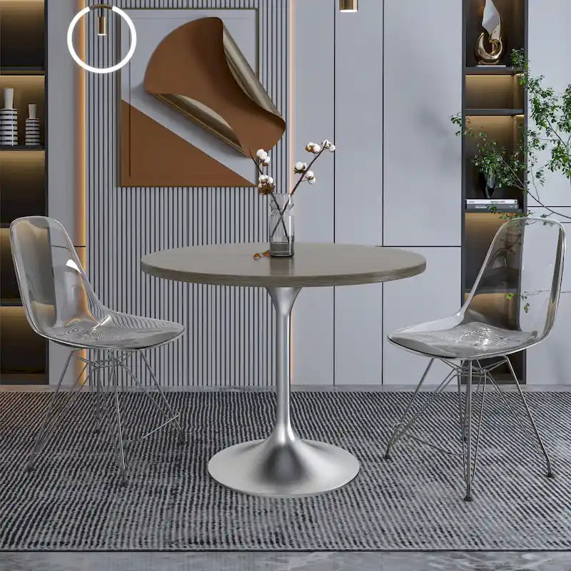 Table à manger ronde de 36 pouces – Plateau en MDF avec base en chrome brossé, convient pour les cuisines et salles à manger