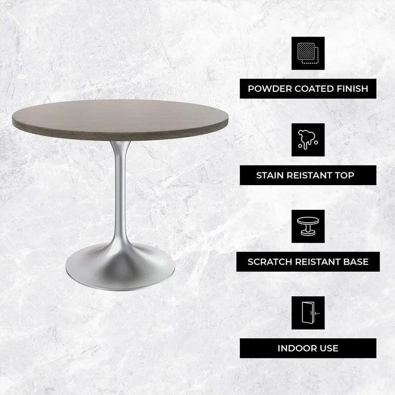 Table à manger ronde de 36 pouces – Plateau en MDF avec base en chrome brossé, convient pour les cuisines et salles à manger