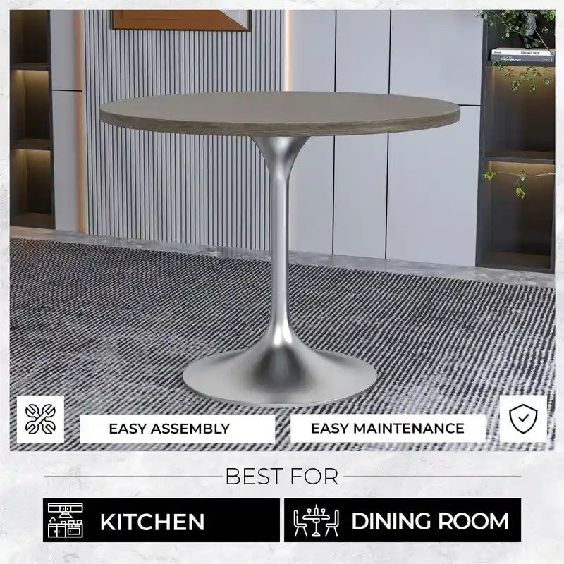 Table à manger ronde de 36 pouces – Plateau en MDF avec base en chrome brossé, convient pour les cuisines et salles à manger