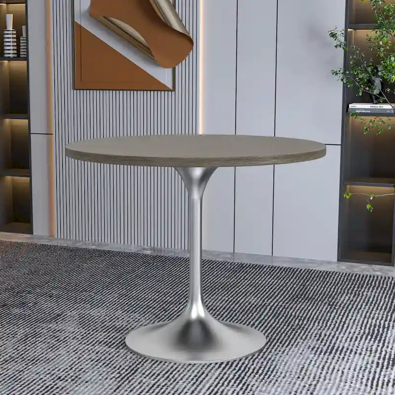 Table à manger ronde de 36 pouces – Plateau en MDF avec base en chrome brossé, convient pour les cuisines et salles à manger