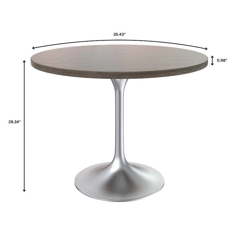Table à manger ronde de 36 pouces – Plateau en MDF avec base en chrome brossé, convient pour les cuisines et salles à manger