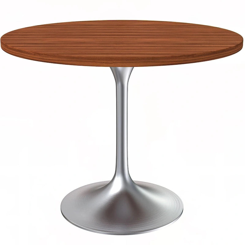 Table à manger ronde de 36 pouces – Plateau en MDF avec base en chrome brossé, convient pour les cuisines et salles à manger