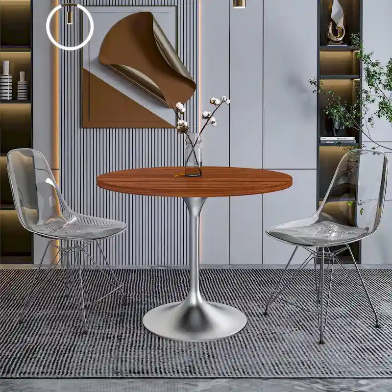 Table à manger ronde de 36 pouces – Plateau en MDF avec base en chrome brossé, convient pour les cuisines et salles à manger