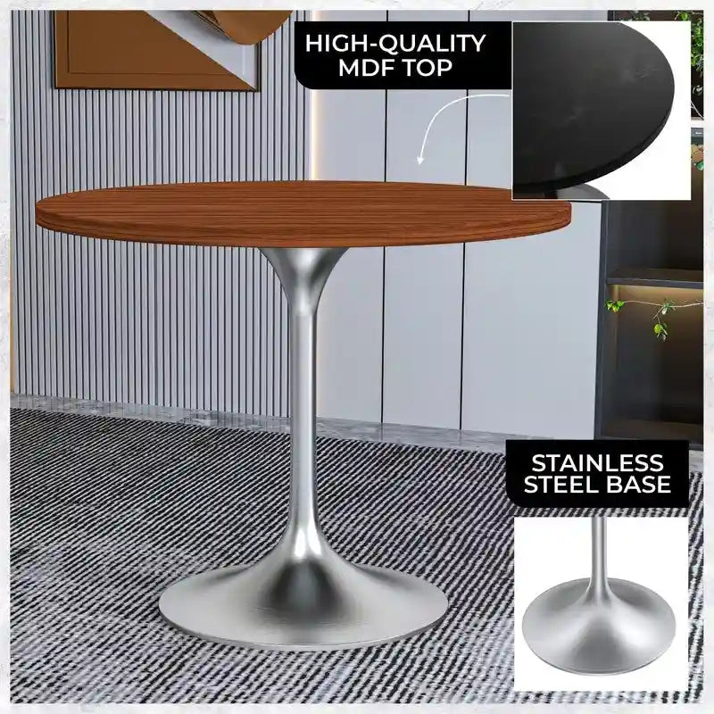 Table à manger ronde de 36 pouces – Plateau en MDF avec base en chrome brossé, convient pour les cuisines et salles à manger
