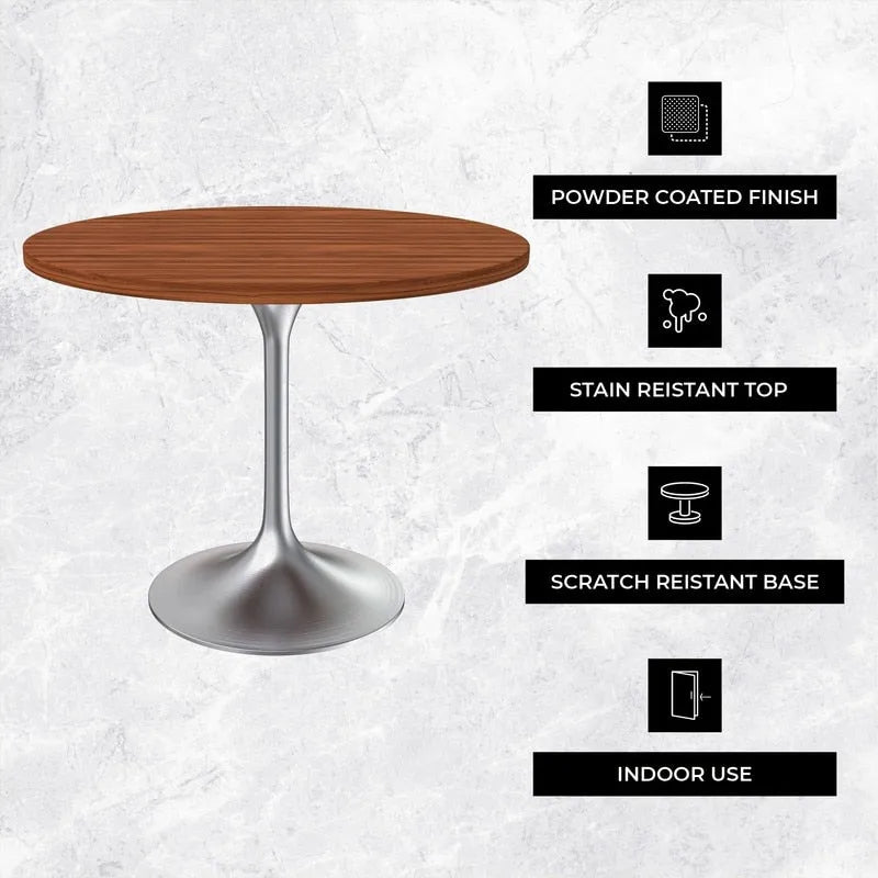 Table à manger ronde de 36 pouces – Plateau en MDF avec base en chrome brossé, convient pour les cuisines et salles à manger