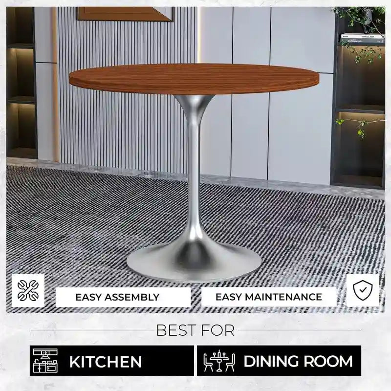 Table à manger ronde de 36 pouces – Plateau en MDF avec base en chrome brossé, convient pour les cuisines et salles à manger