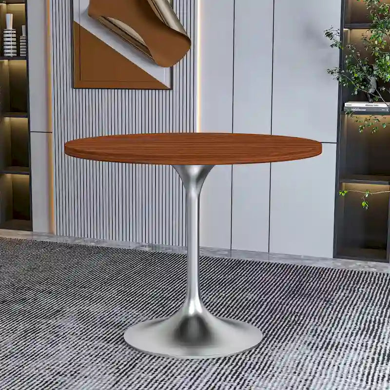 Table à manger ronde de 36 pouces – Plateau en MDF avec base en chrome brossé, convient pour les cuisines et salles à manger