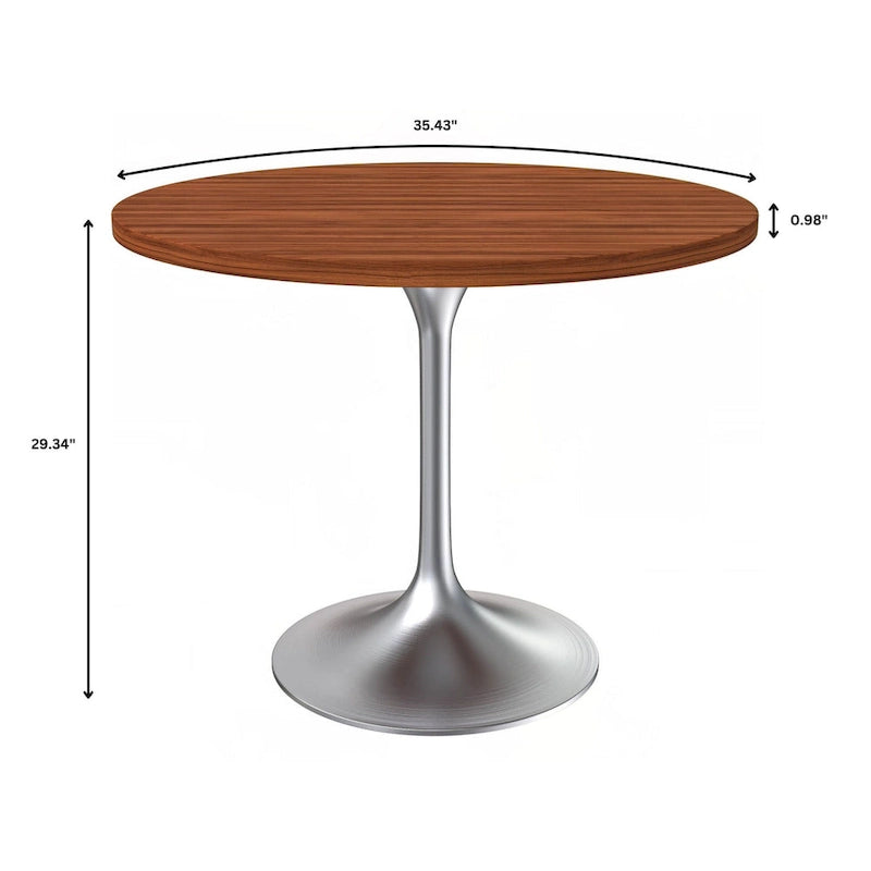 Table à manger ronde de 36 pouces – Plateau en MDF avec base en chrome brossé, convient pour les cuisines et salles à manger