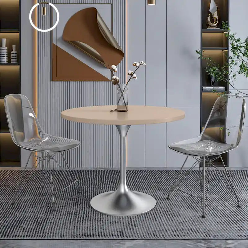 Table à manger ronde de 36 pouces – Plateau en MDF avec base en chrome brossé, convient pour les cuisines et salles à manger