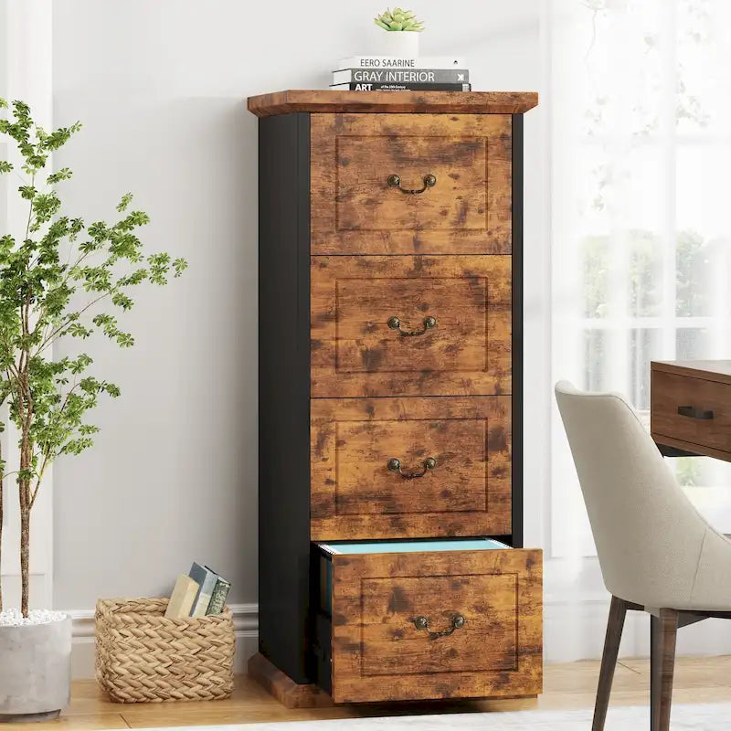 Classeur vertical en bois à 4 tiroirs de 130 cm de haut, pour formats A4/Lettre